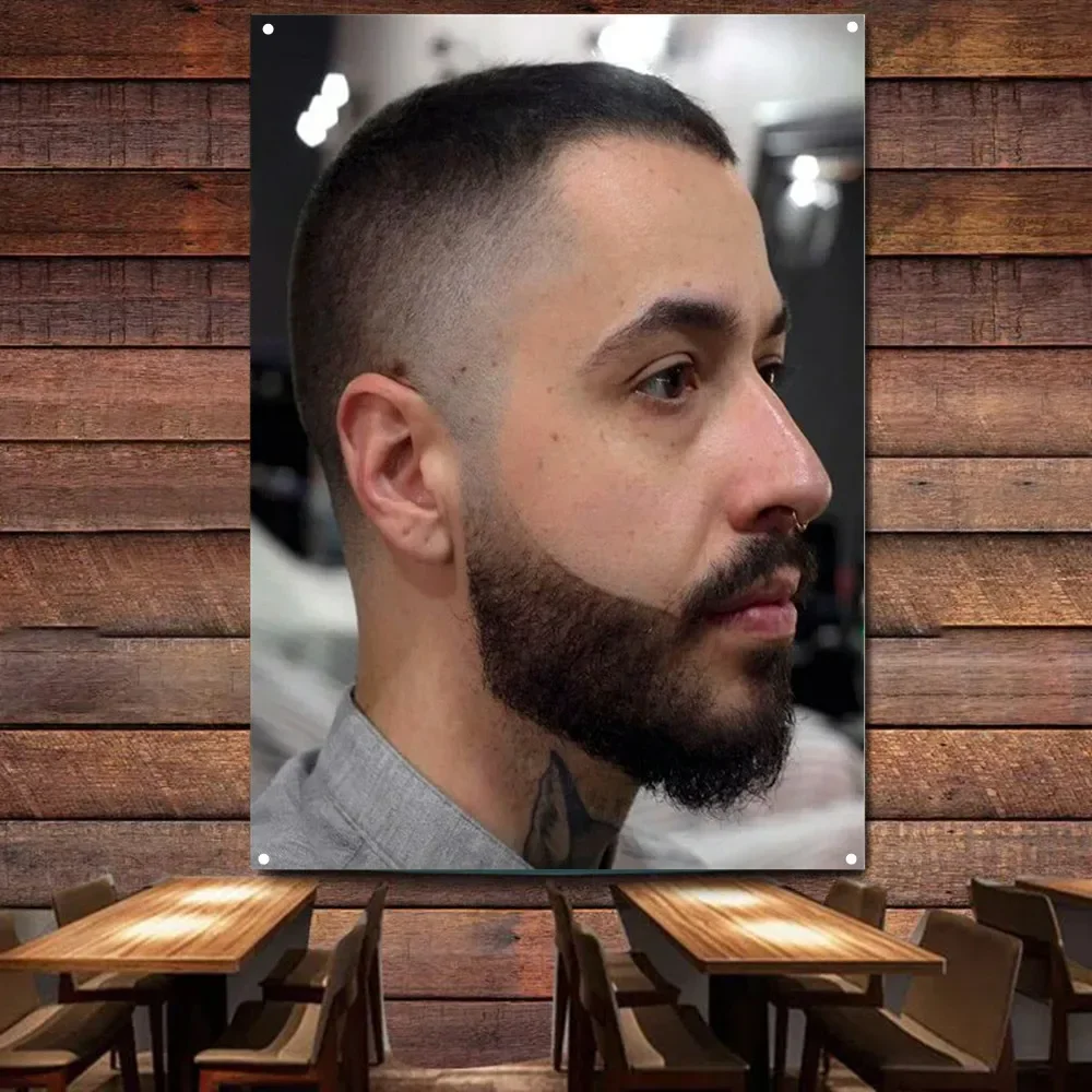 Hairstyling Barber Shop Wall Decor Art Tapestry, Buzz Cut Hairstyle Poster Print Wall Hanging Flag Polyester Digital Printing 0