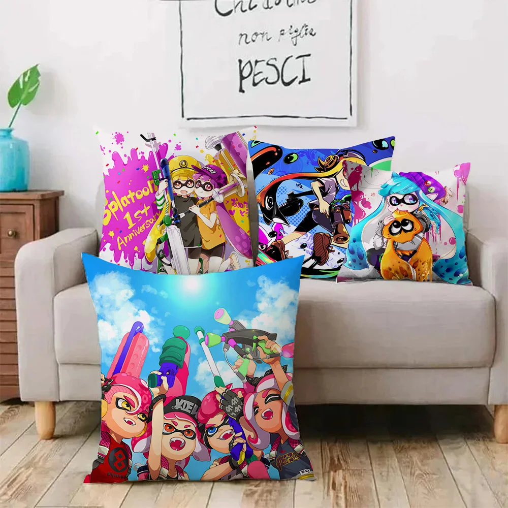 Game S-Splatoon Pillow Covers Cartoon Sofa Decorative Home Double-sided Printing Short Plush Cute Cushion Cover