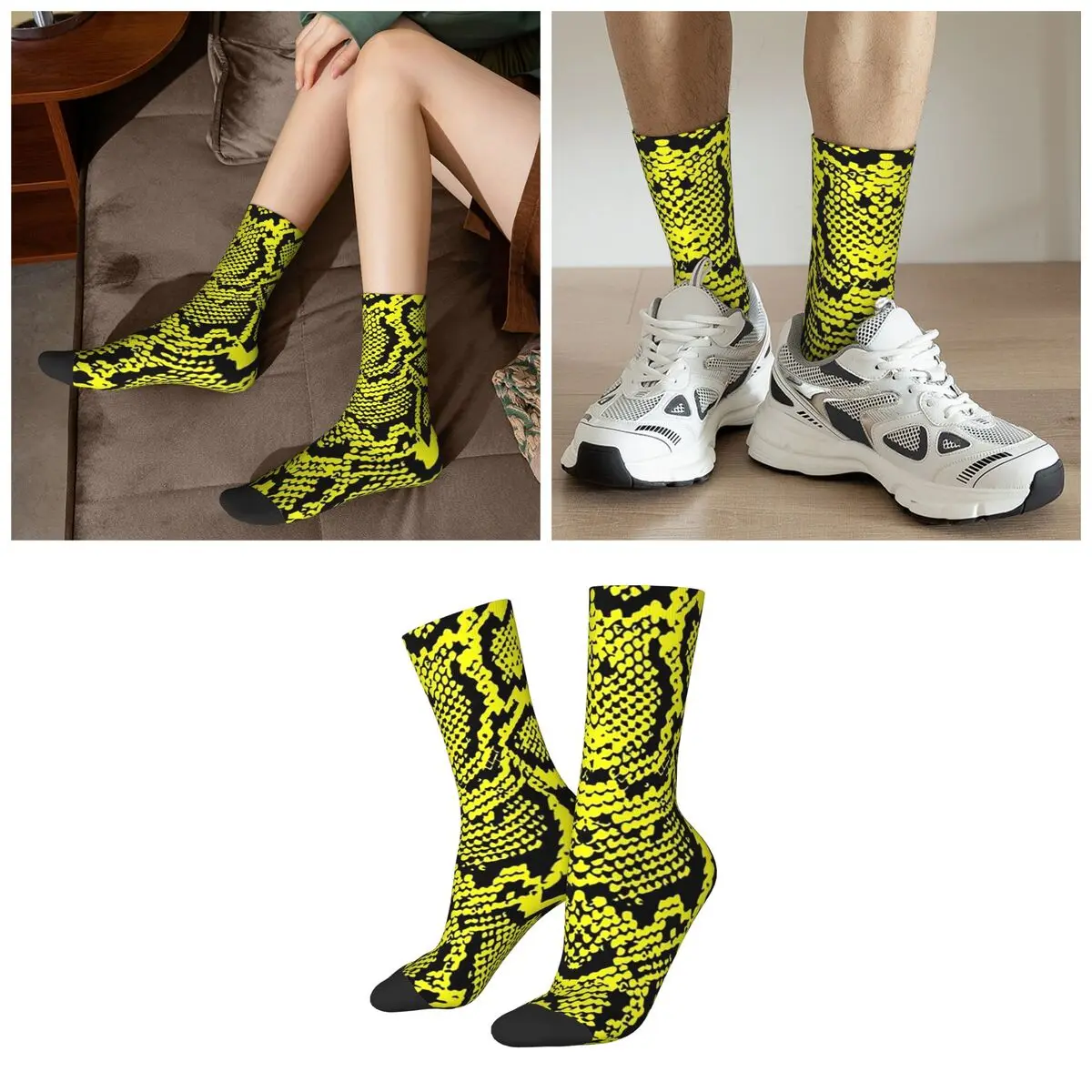 Snake Skin Animal Pattern Socks Harajuku Sweat Absorbing Stockings All Season Long Socks for Man Woman Valentine's Day Gifts