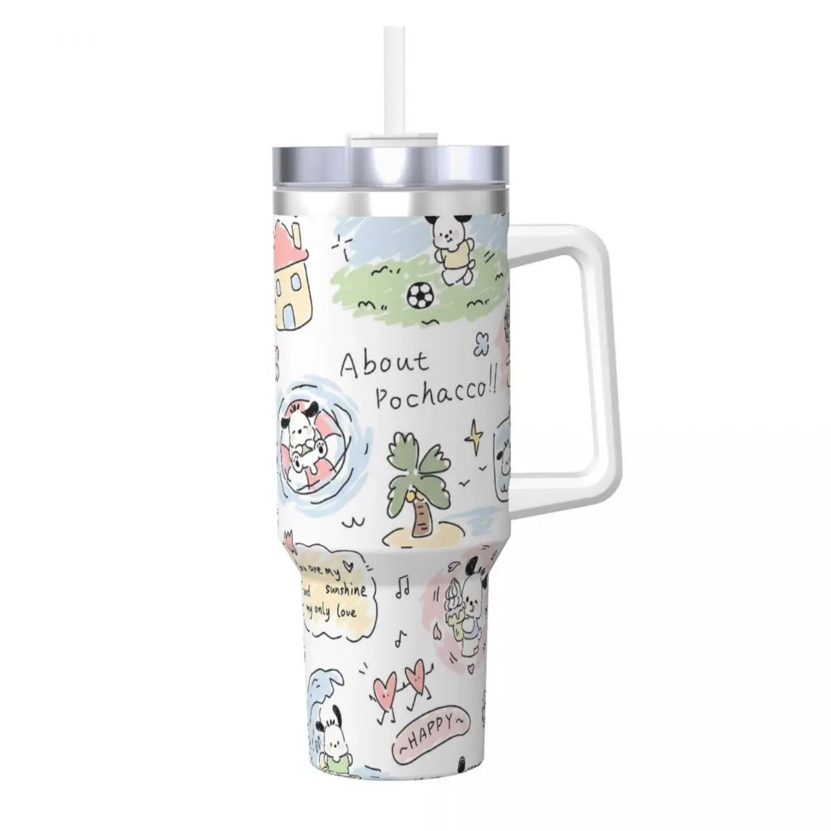 Stainless Steel Tumbler Pochacco Mugs Cup With Straws Travelist Hot Drinks Water Bottle Portable Large Coffee Mug