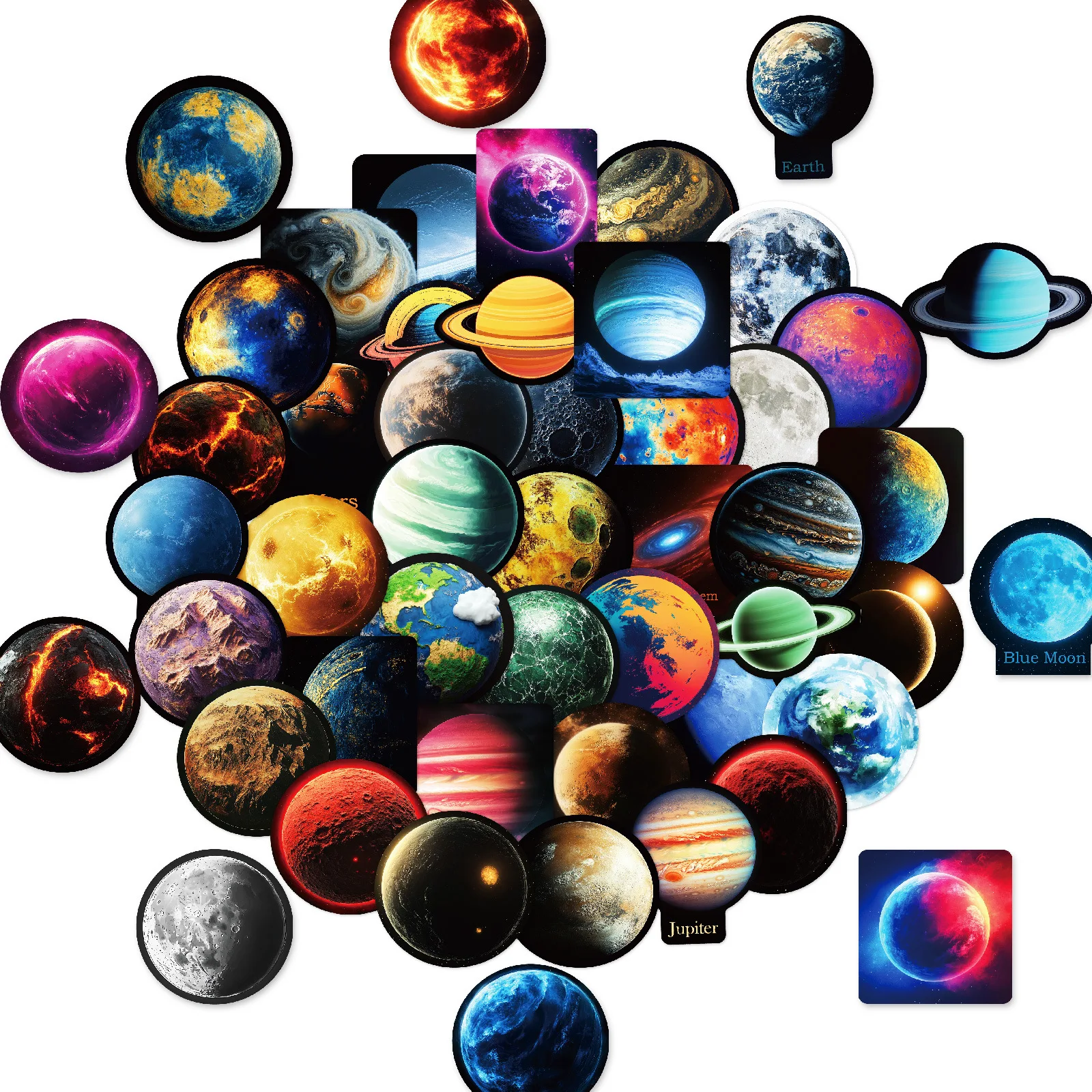 50PCS Planet Cartoon Stickers Space Graffiti Universe Decoration Star Decals Luggage Laptop Guitar Car Bike Skateboard Toys