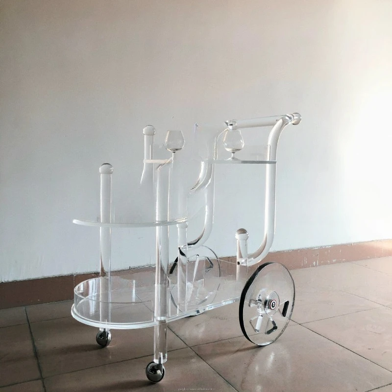 Transparent acrylic dining cart trolley High-grade three-layer retro wine cart trolley