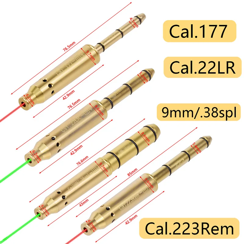 

Tactical Red Laser Calibrator 9mm .38spl .223 .177 22LR Cal Boresighter Handgun Pistol Rifle Bore Sight Hunting Accessories