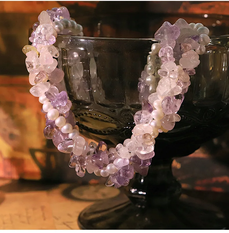 

Оригинальное трехслойное ожерелье из белого аметиста с натуральным жемчугом, универсальное роскошное колье-цепочка на ключицу, модные женские ювелирные изделия, подарки