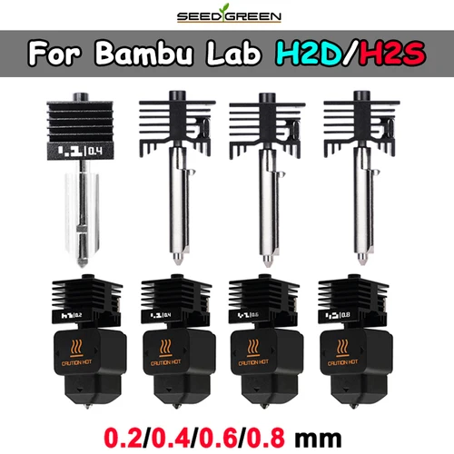 Nuevo Kit Hotend H2D de alta calidad con boquilla de acero endurecido de 0,2/0,4/0,6/0,8mm, Kit de reemplazo Hotend para Bambu H2D A1/A1mini