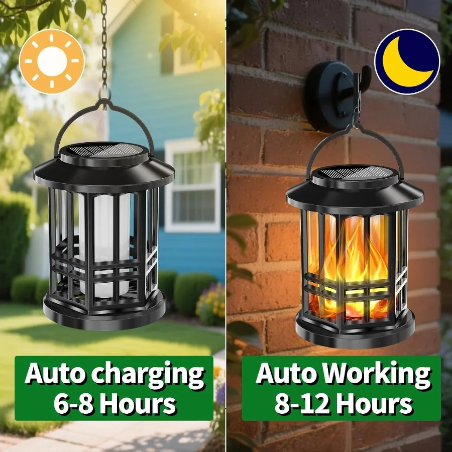 الفوانيس الشمسية في الهواء الطلق مقاوم للماء لهب وامض فوانيس المناظر الطبيعية تعمل بالطاقة الشمسية أضواء معلقة في الهواء الطلق ديكور لساحة الحديقة #4