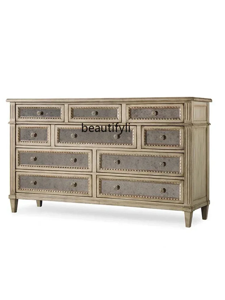 

American Style French Style Solid Wood 5/10 Chest of Drawers Antique White as Old Furniture Bedroom Storage Organizer