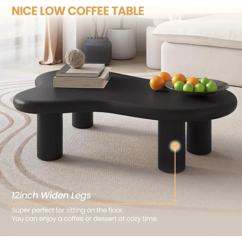 47 inch low coffee table with thickened circular edges and 4 legs, cute cartoon cloud shaped central coffee table