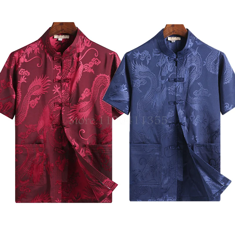 

Short Sleeve Tang Clothes Mandarin Collar Chinese National Clothing Silk Satin T-Shirt Vintage Button Down Kung Fu Top Hanfu