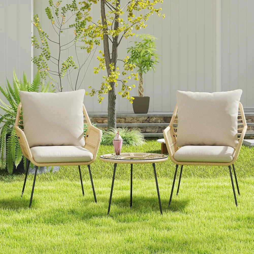 

Outdoor Chairs with Coffee Table, Metal Frame Bistro Table and Chairs , Modern Patio Conversation Set for Porch/Yard/Pool