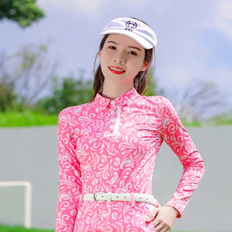 SSV Women Long Sleeve Golf Tops Print Golf Lady T-shirt Sports Short Skirts Korean Slim Pencil Skirt A-line Elegant Sportswear