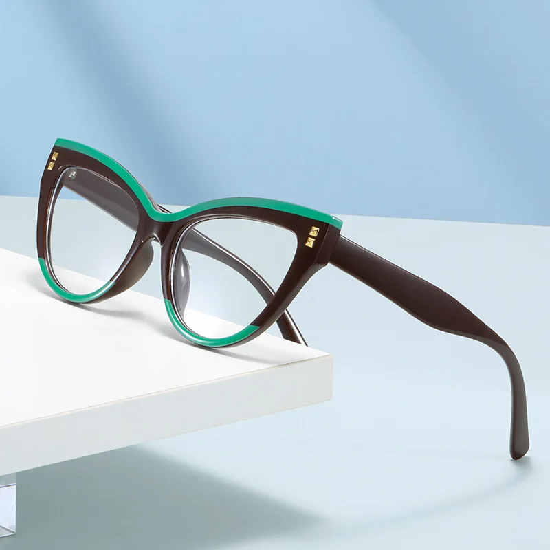 Retro Large Frame Photochromic Myopia Glasses European and American Fashionable Color Blocking Anti Blue Light Myopia Glasses