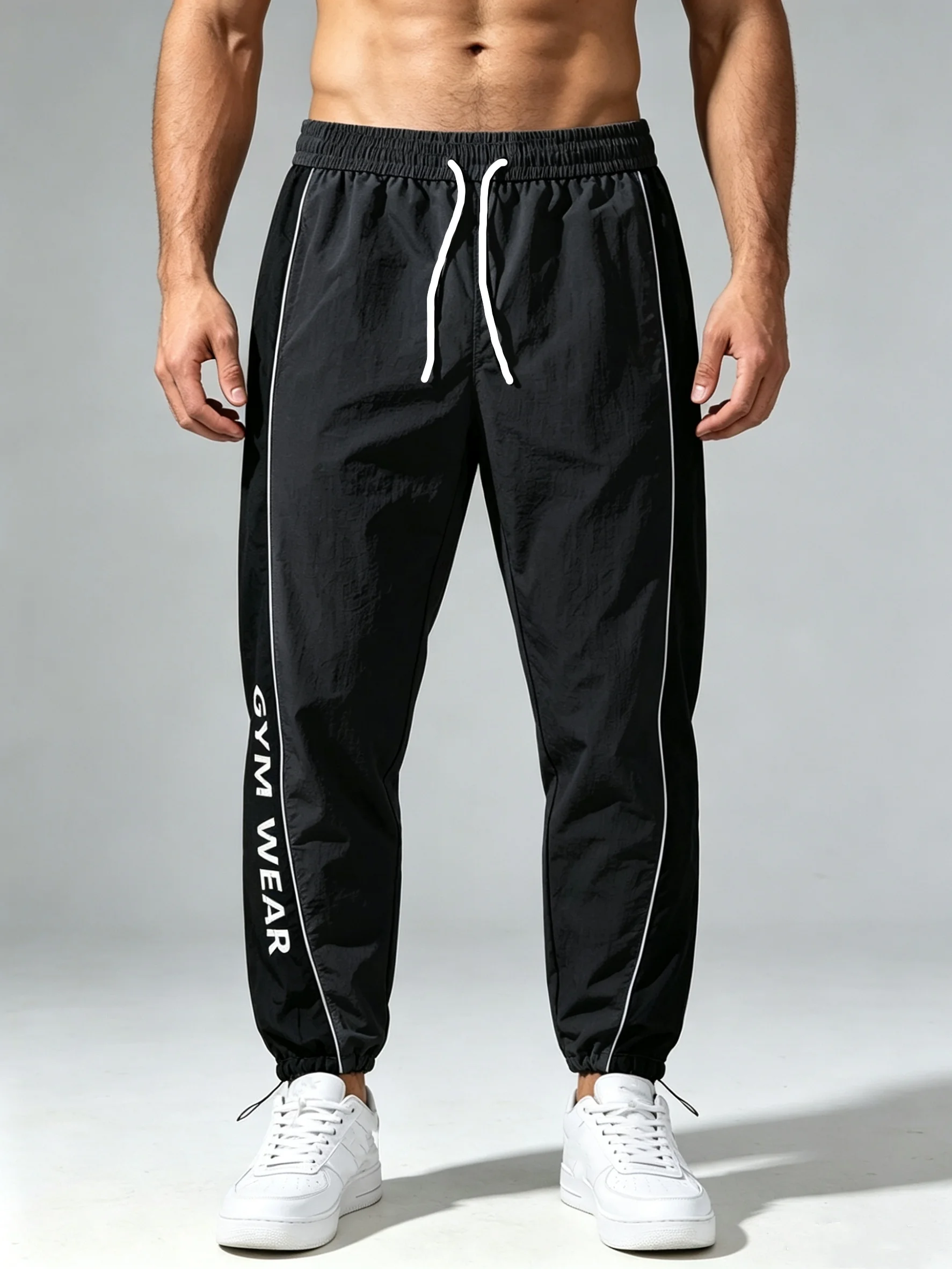 Men's Lightweight Quick-Dry Striped Logo Printed Joggers Breathable Streetwear Pants for Gym Daily Spring Summer Kids