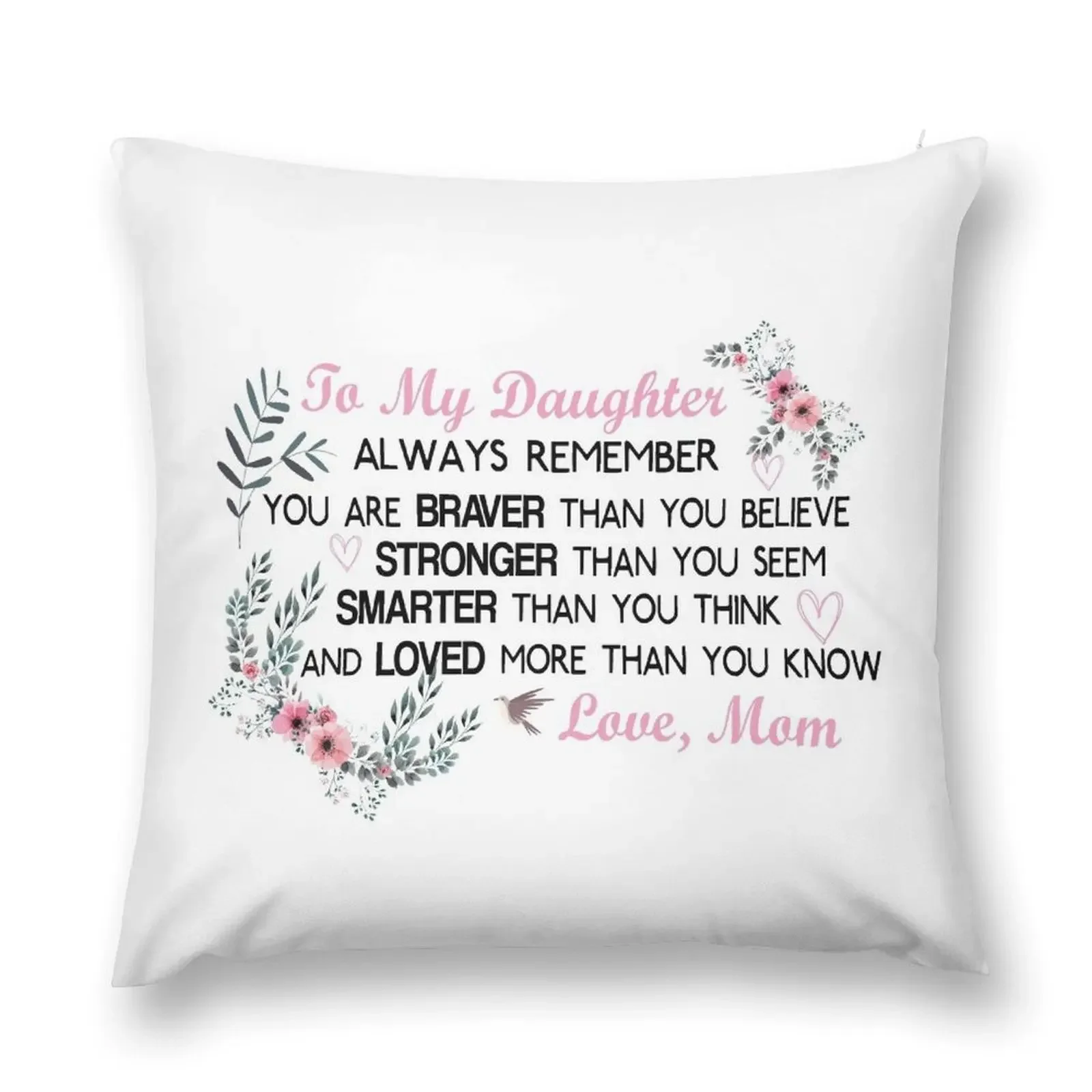 Gifts for Daughter From Mom, Daughters Birthday Gift, Heart with Inspirational Words, to My Daughter, Body Burlap T Throw Pillow