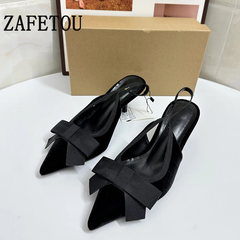 Zafetou Women's Sandals 2024 Trend Autumn And Winter New Collection Black Pointed Butterfly Condensation Heel High Heels