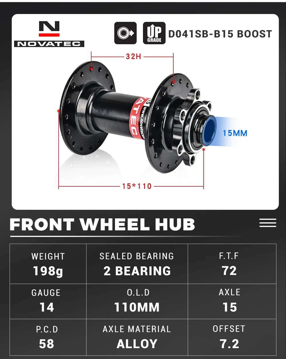 Bicycle Hubs Novatec D041SB-B15 D042SB-B12 BOOST Front 110*15MM Rear 148*12MM Stainless Steel HG Freehub 8 9 10 11 Speed 32 Hole