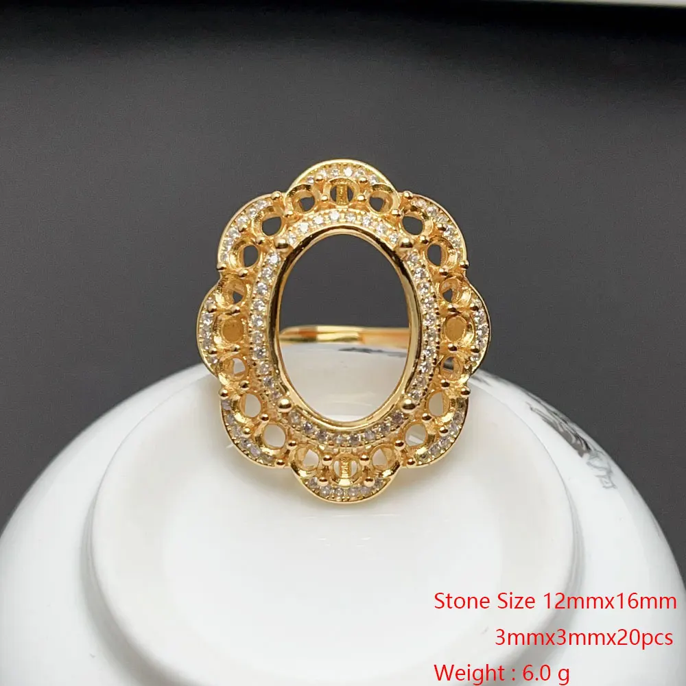 

Роскошная оправа для кольца из серебра 925 пробы с позолотой 18 карат, 3 мм, 12 мм * 16 мм, оправа для кольца с драгоценным камнем и позолотой 18 карат