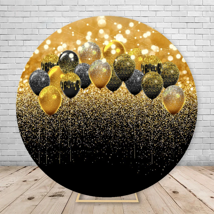 Glitter Lighting Bokeh Shiny Golden Round Photography Background Birthday Party Wedding Elastic Ring Background Cover Custom