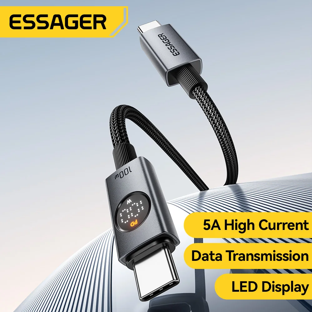 Essager 100W Type C to Type C Cable PD Fast Charging Cable For Macbook iPad iPhone 17 16 Pro Max Digital Display Data Cord Wire