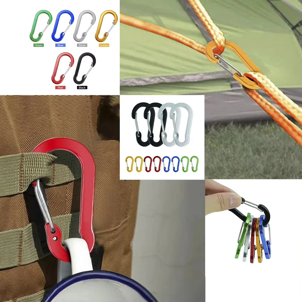 6pcs Carabiner Clip Aluminum Alloy Keychain Lock Buckle Snap D-Ring Clip Outdoor Backpack Camping Multi Tool Fishing Hiking Hook