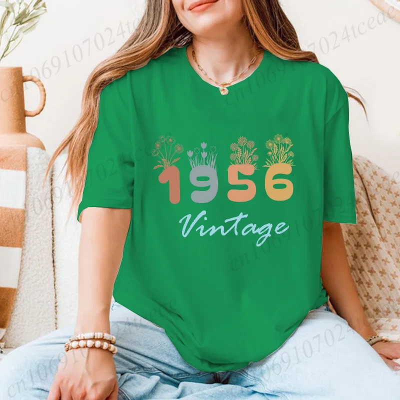 1956 フラワー ヴィンテージ Tシャツ ユニセックス レトロ グラフィック シャツ 半袖 レディース カジュアル Tシャツ 衣類 彼と彼女への誕生日プレゼント