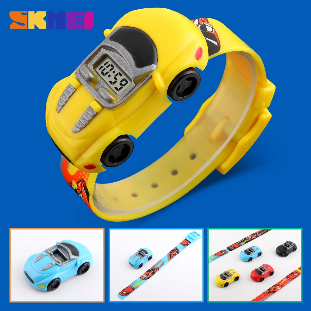 SKMEI-Montre-bracelet de voiture colorée pour enfants, montre-bracelet de dessin animé créatif pour garçons et filles