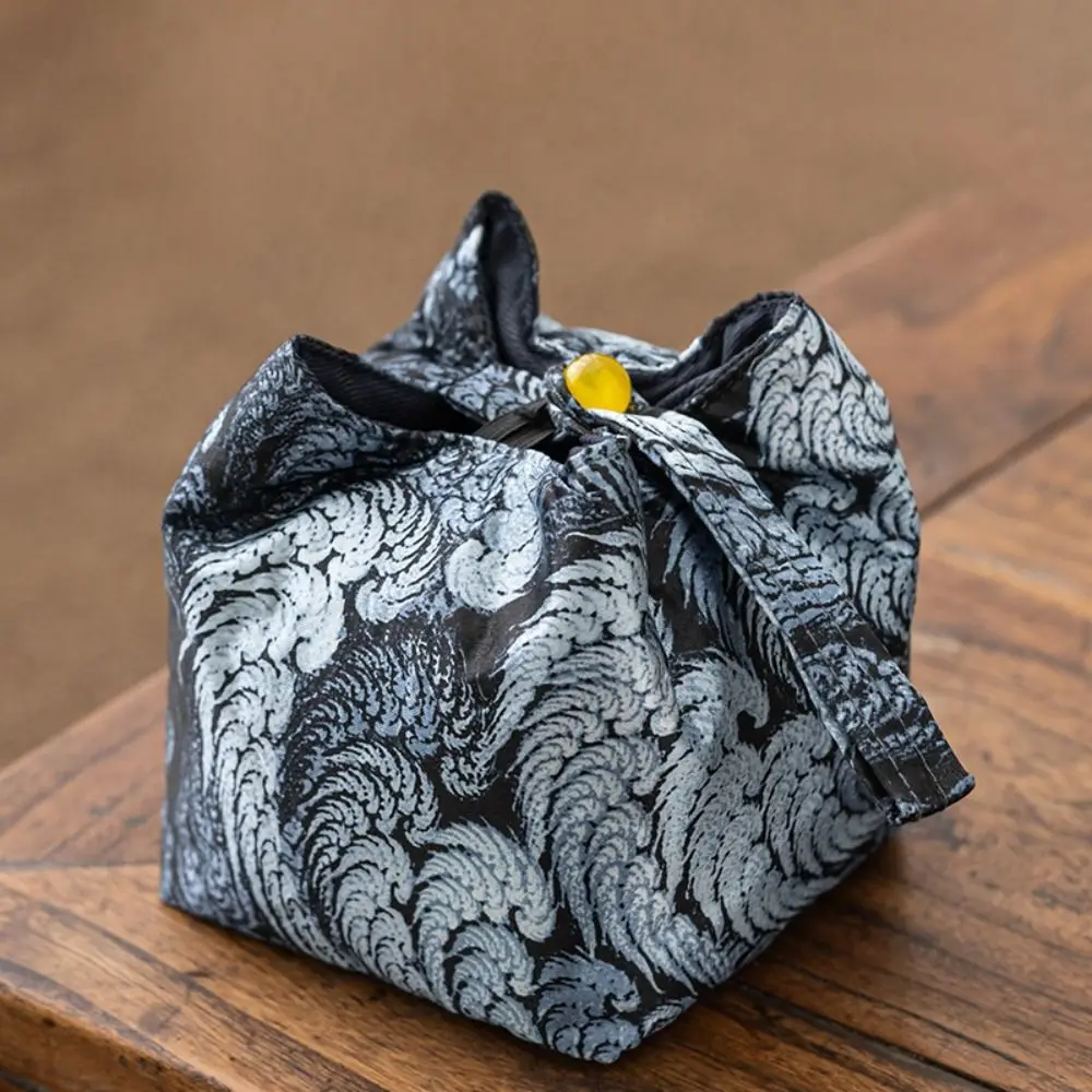Chinese Style Teacup Drawstring Cloth Pouch Print Portable Teaware Storage Bag Breakage-proof Multifunctional