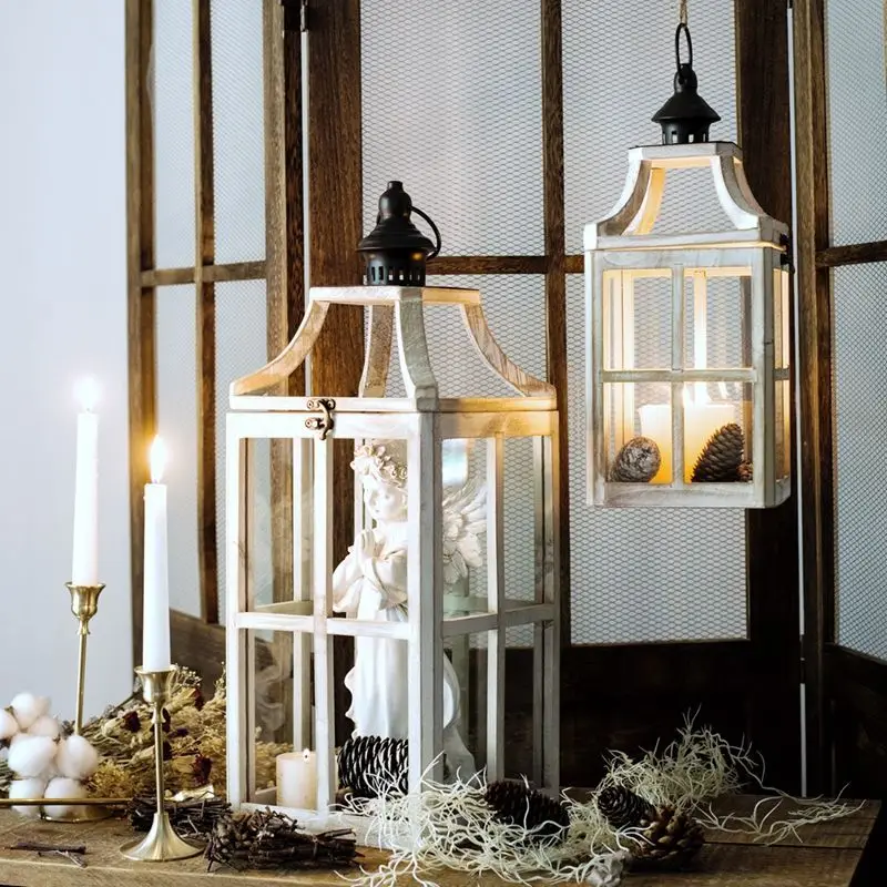 

Nordic wood wood candlestick wind lamp decoration garden balcony flower candle frame pendant
