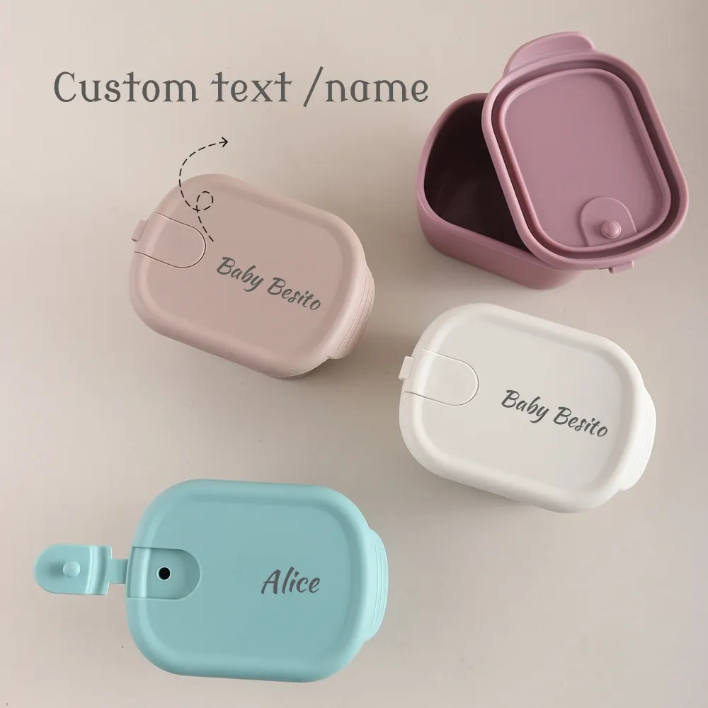 

Custom name or text 1pc Food Grade Silicone Baby Food Storage Container, 300ml Leak-Proof Snack Box, Bento Lunch Box