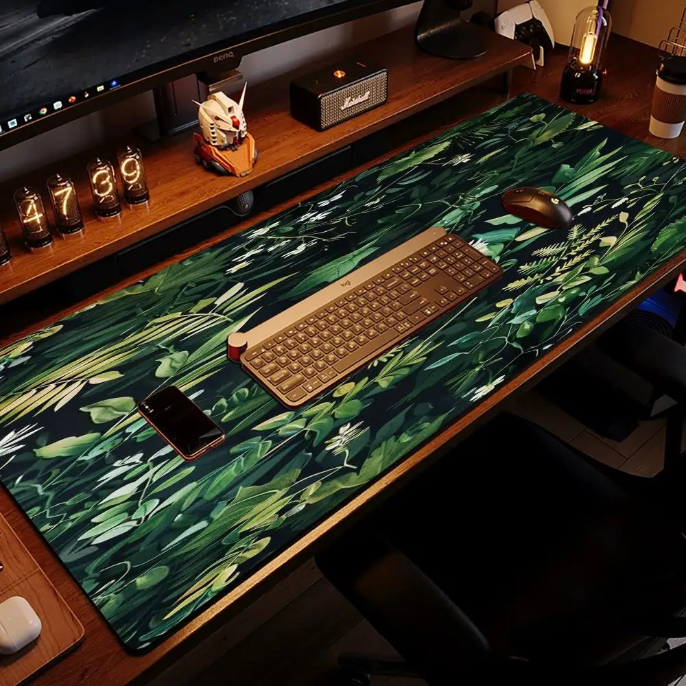 Playmat Dense Lush Green Jungle Tropical Leaf Natural Texture Large Size Mousepad For Laptop Bedroom Learning Game Card Pad Mat
