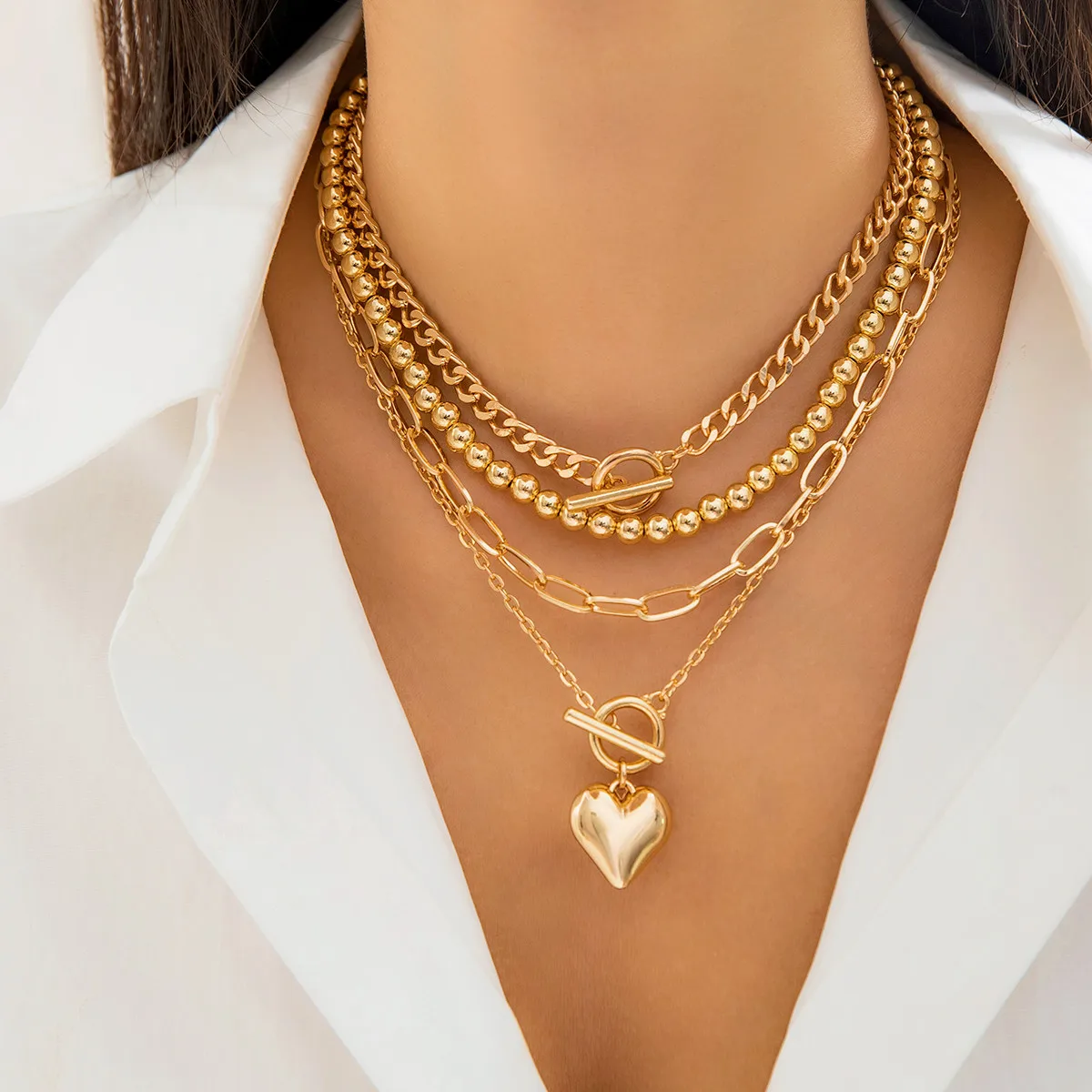

Lacteo Punk Multilayer Beaded Ball Chain Heart Pendant Choker for Women Necklace Collar Party Jewelry On The Neck Wedding Girls
