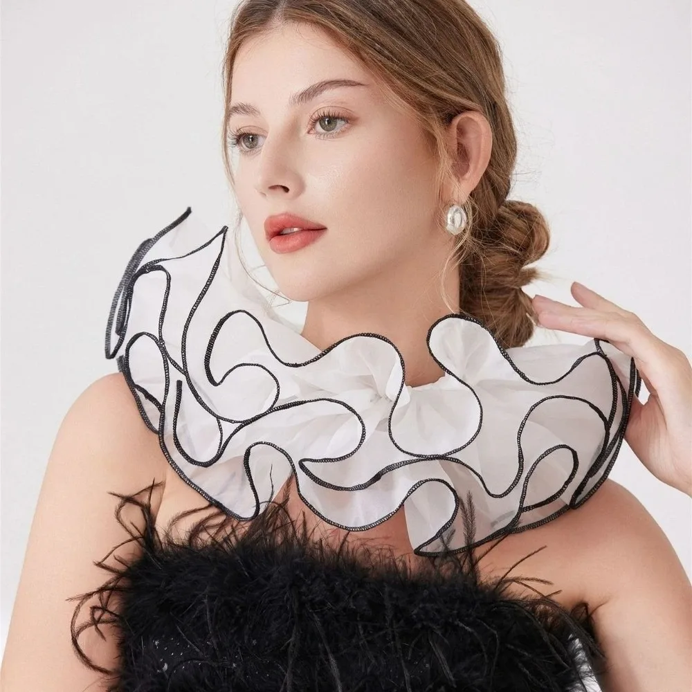 

Fashion Mesh Ruffle Layer Fake Collar Ruffled Edge Multi-layer Detachable Collar Party Neckwear Decoration Shawl