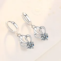 925 Sterling Silver New Women's Fashion Jewelry High Quality Crystal Zircon Hollow Simple Crown Mid-length Earrings
