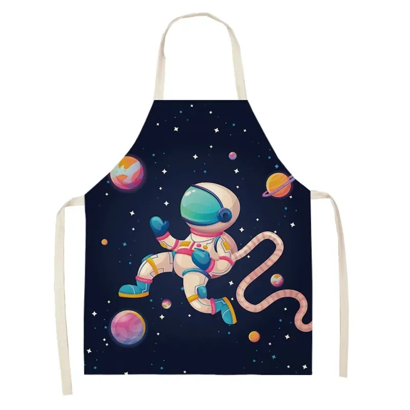 Creative Cartoon Astronaut Print Sleeveless Kitchen Apron Men's and Women's Home Cleaning Tools Parent-child Anti-dirty Apron