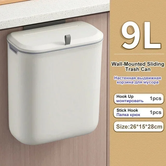 7/9L Bathroom Trash Can Wall Mounted Hanging Trash Bin With Lid Waterproof Narrow Seam Rubbish Bin Toilet Waste Garbage Bin