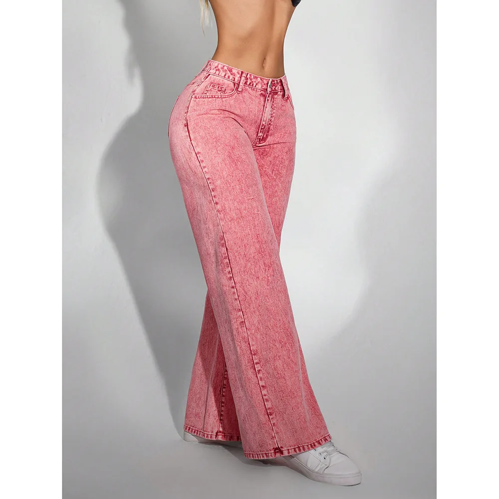 Jeans Dames Denim Wijde Pijpen Broek Vintage Rechte Broek Verontruste Gewassen Zakken Hoge Taille Streetwear 2025, Vloerlengte