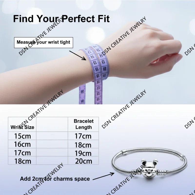 DSN Jewelry Winnie Bear Clasp Charm Bracelet S925 Sterling Silver Snake Chain For Women Designer Jewelry Luxury Gift view 5