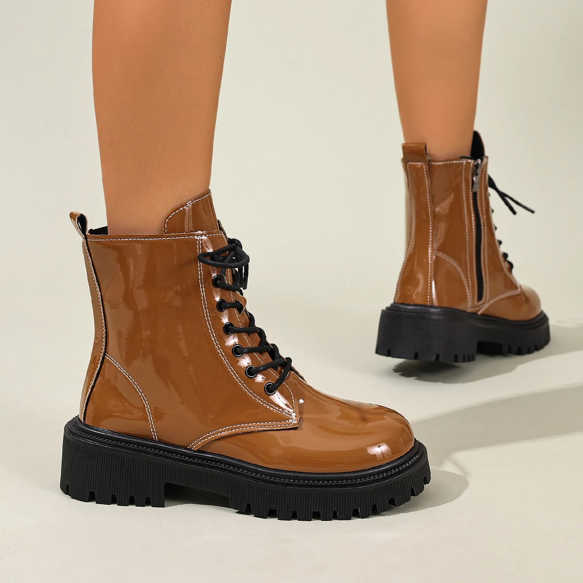 Elegante, sexy Winterstiefeletten mit quadratischer Schnittform, dicker Sohle, lässig, modisch, Bestseller, neu, bequem, große Größen, Damenstiefel – Detail 7