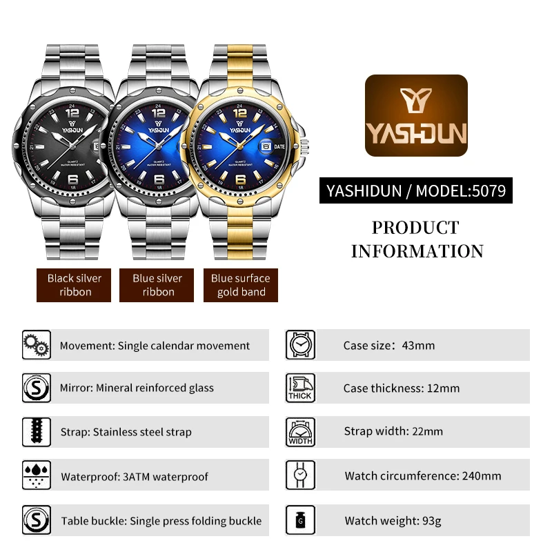 Men's Waterproof Luminous Date Quartz Watch, Stylish