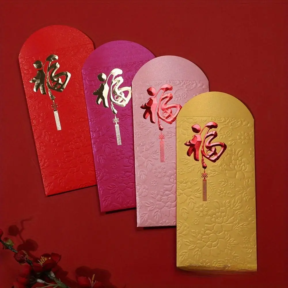 10PCS/Set Lucky Red Envelopes Chinese Style New Year Blessing New Year Red Packets Gold Foil Design Cash Gift Envelopes