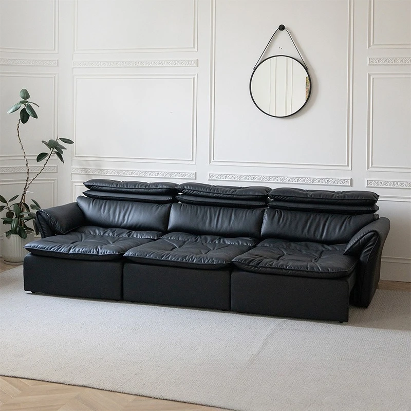 Modern simple biscuit sofa electric living room zero against the wall straight row adjustable high backrest function sofa bed du