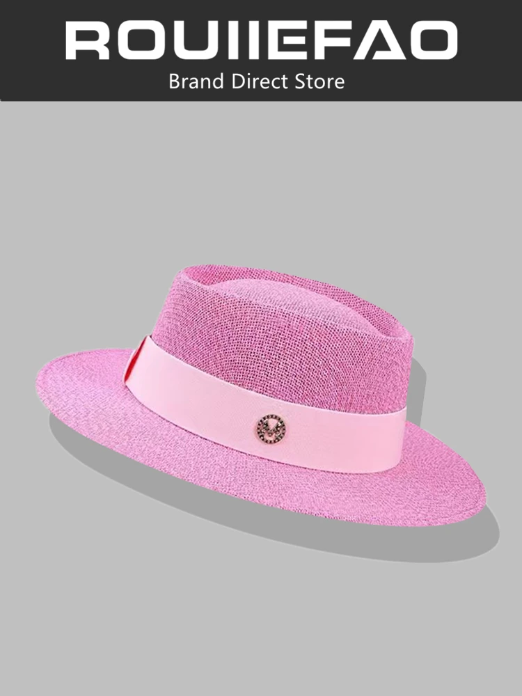rouiiefao-chapeau-de-paille-retro-britannique-a-calotte-plate-pour-femme-chapeau-de-soleil-respirant-et-reglable-unisexe-pour-les-vacances-d'ete-a-la-plage