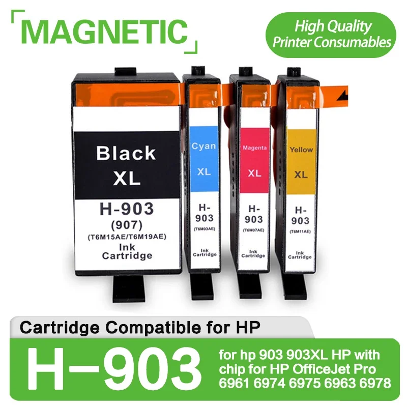 New Magnetic t903xl Ink Cartridge Compatible for hp  903 903XL HP with chip for HP OfficeJet Pro 6961 6974 6975 6963 6978