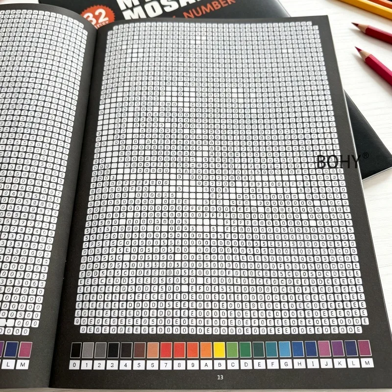 1 Adult Mosaic Digital Decryption Coloring Album, Colored Pencil Digital Coloring Album 32 Pages Suite for Adults To Decompress