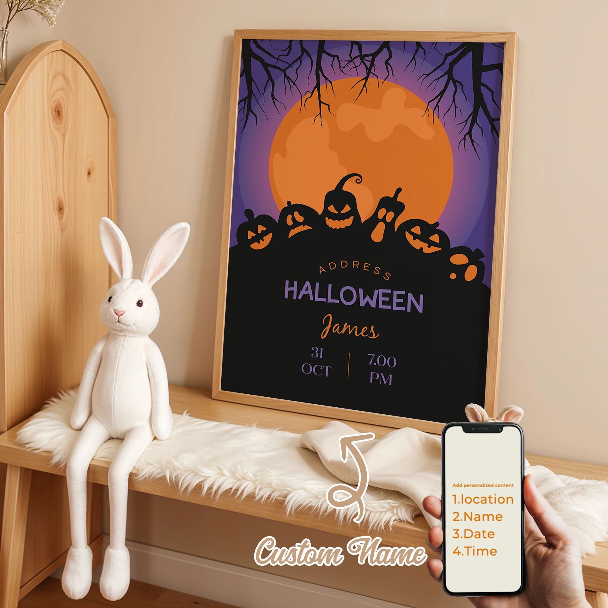 

1Pcs Personalized Custom Name Pumpkin Wall Art Printmaking Canvas Painting Poster Picture For Halloween Living Room Home Decor