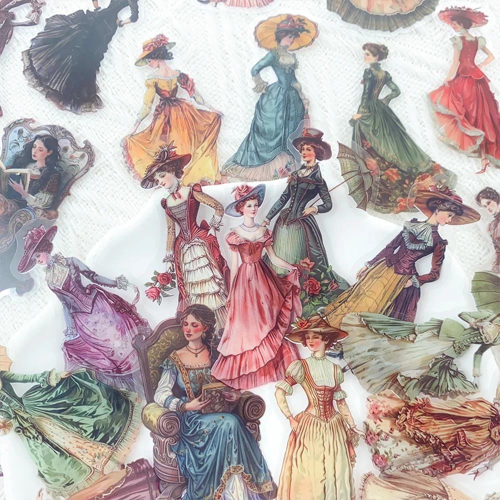 50 pçs retro bonito meninas pet adesivos decalques para portátil garrafa notebook capacete guitarra diy estética adesivos transparentes