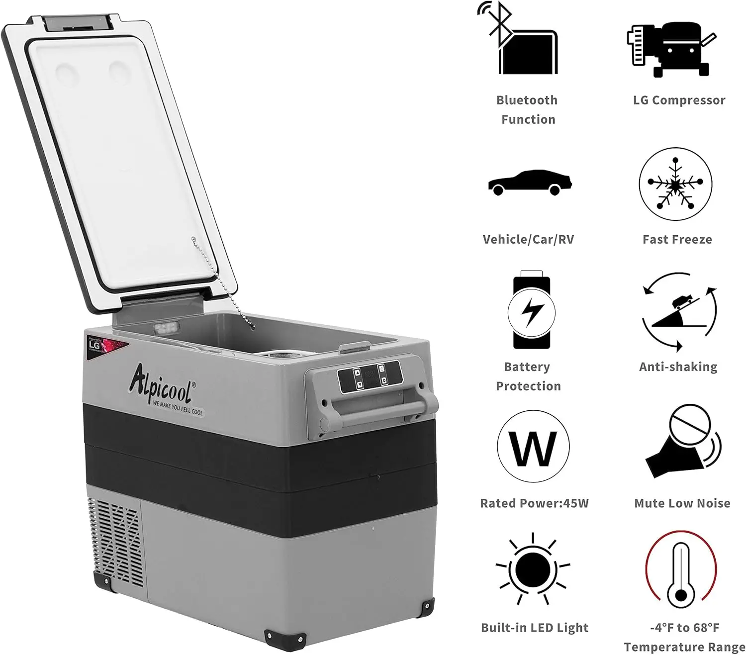 Alpicool LGCF55 Portable Refrigerator 12 Volt Car Freezer 52 Quart Mini Fridge Freezer (-4℉~68℉) for Truck, RV, Vehicle, Travel,