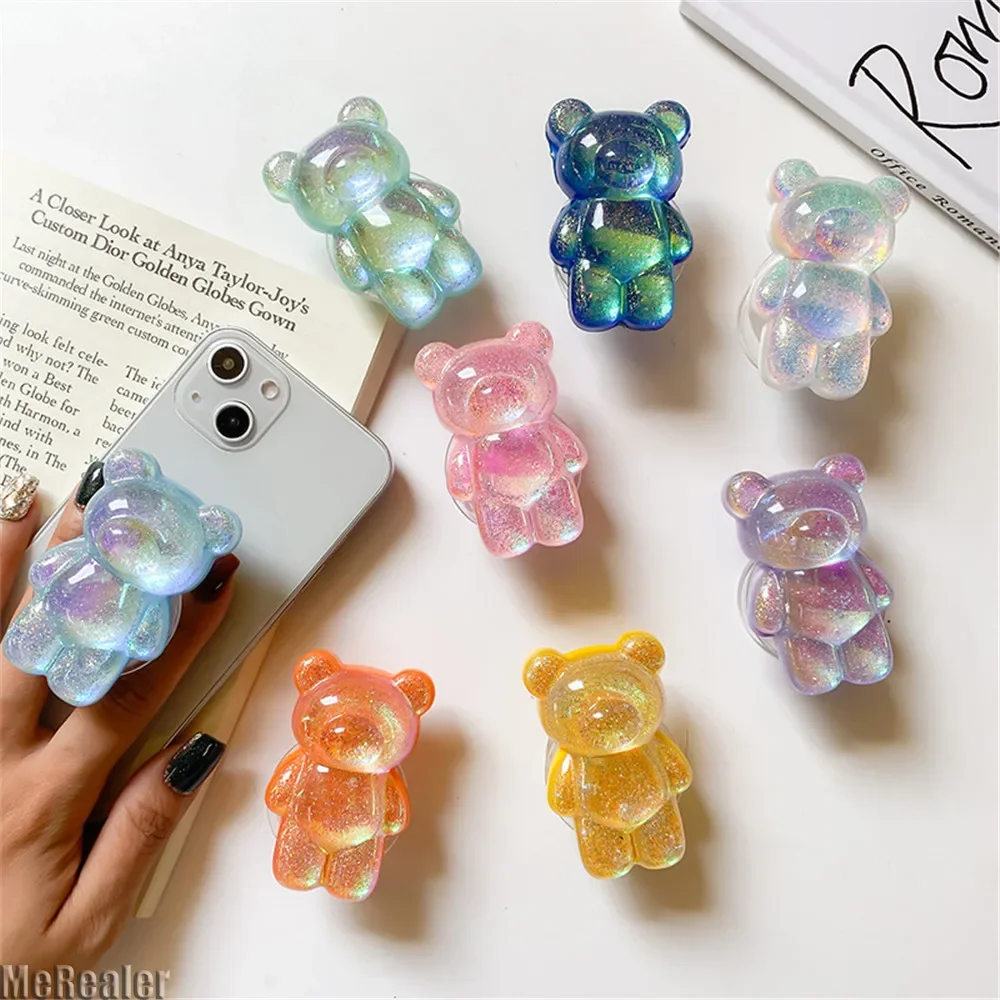 New Cute 3D Jelly Laser Bear Phone Stand Holder Phone Accessories for Man Woman Gift Socket iphone 16 Samsung