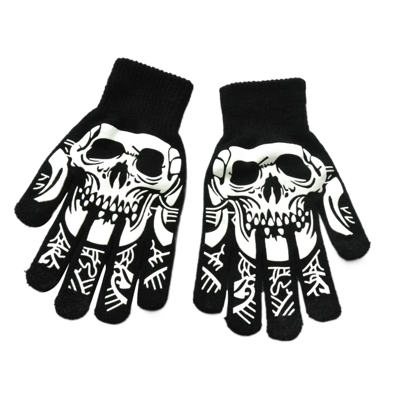 Horror Black Gothic Skull Gloves Luminous Warmer Gloves Skeleton Glitter Gloves