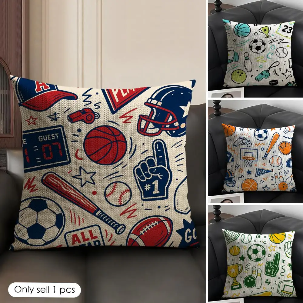 Baseball Design Cushion Cover Linen Organic Fabric Double-Sided Printing Sofa Breathable Home Decor Gift Pillow Case